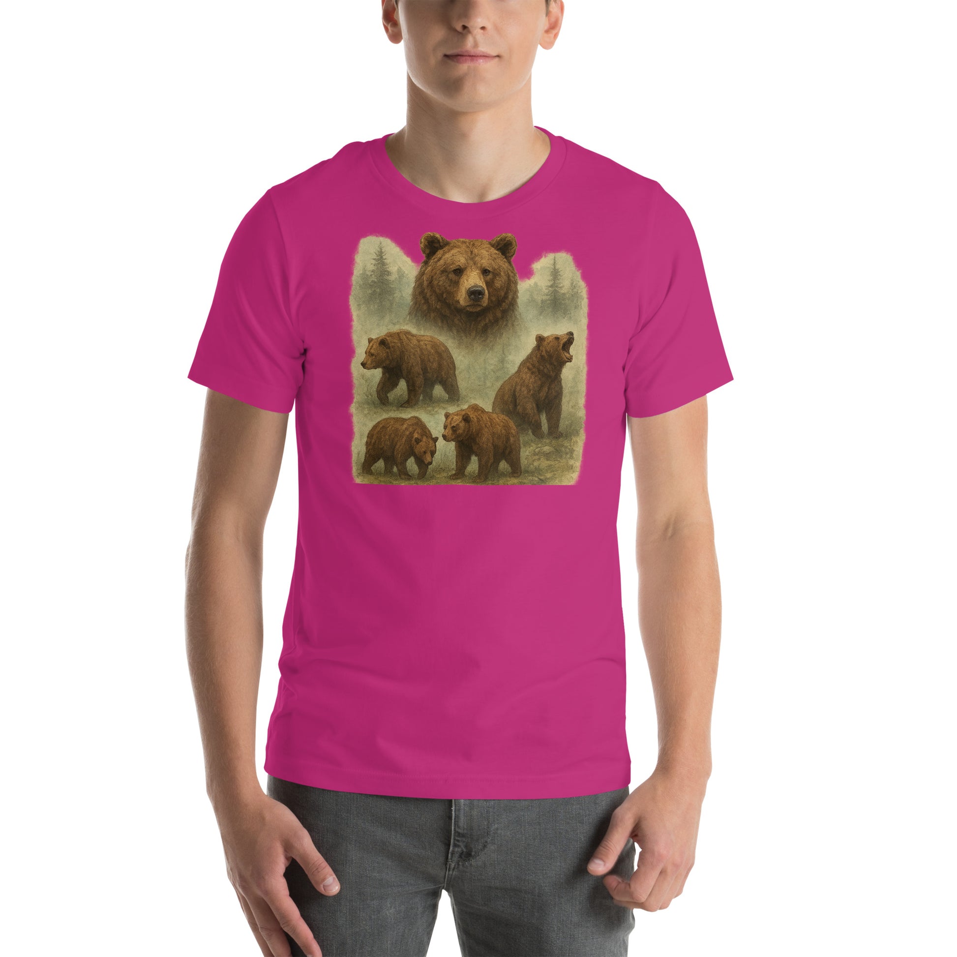 Flat lay mockup of Vintage Bear Unisex T-Shirt – retro wildlife graphic tee